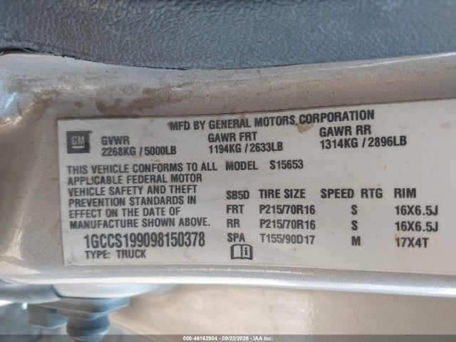 Продаж на аукціоні авто 2009 Chevrolet Colorado Lt, vin: 1GCCS199098150378, номер лоту: 46162984