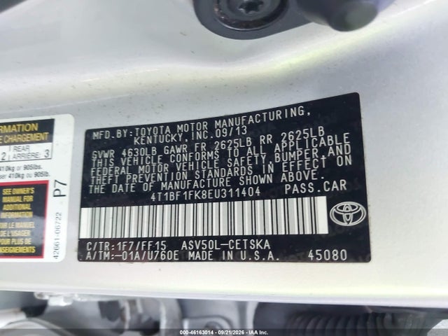 Aukcja sprzedaży 2014 Toyota Camry Se, vin: 4T1BF1FK8EU311404, numer aukcji: 46163014