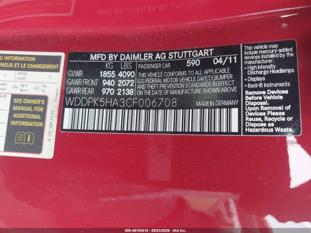Продажа на аукционе авто 2012 Mercedes-benz Slk 350, vin: WDDPK5HA3CF006708, номер лота: 46163018