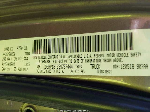 Auction sale of the 2009 Dodge Ram 1500 Slt/sport/trx, vin: 1D3HV18T39S757444, lot number: 46163025