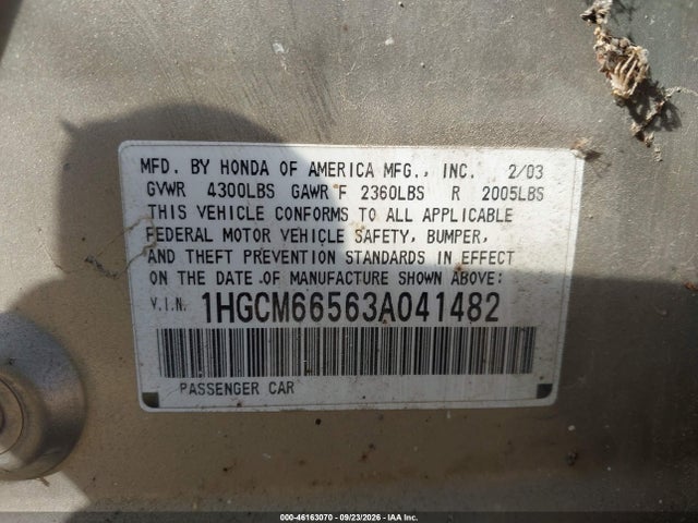 Продаж на аукціоні авто 2003 Honda Accord 3.0 Ex, vin: 1HGCM66563A041482, номер лоту: 46163070