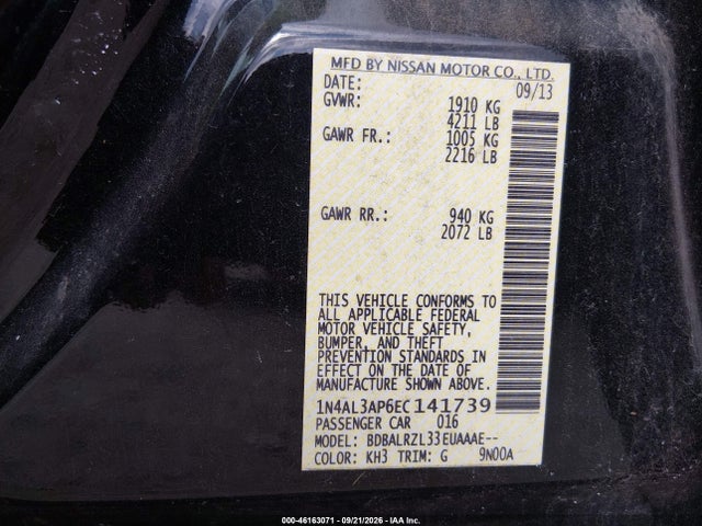 46163071 :رقم المزاد ، 1N4AL3AP6EC141739 vin ، 2014 Nissan Altima 2.5 S مزاد بيع