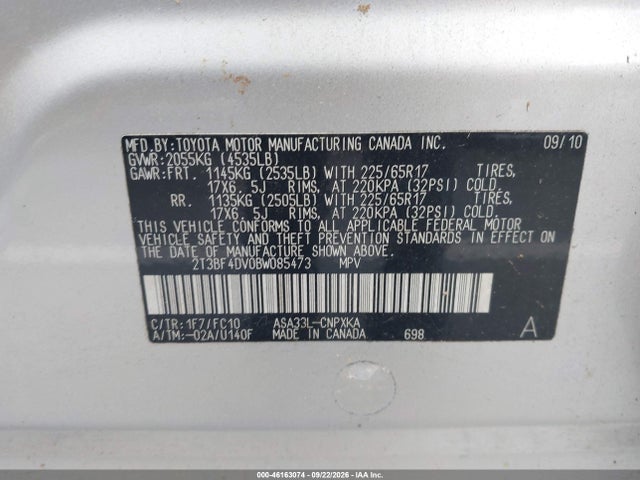 2011 Toyota Rav4 მანქანა იყიდება აუქციონზე, vin: 2T3BF4DV0BW085473, აუქციონის ნომერი: 46163074