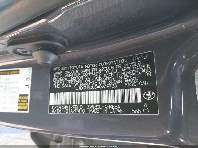 2010 Toyota Prius Iii მანქანა იყიდება აუქციონზე, vin: JTDKN3DU5A0239733, აუქციონის ნომერი: 46163079