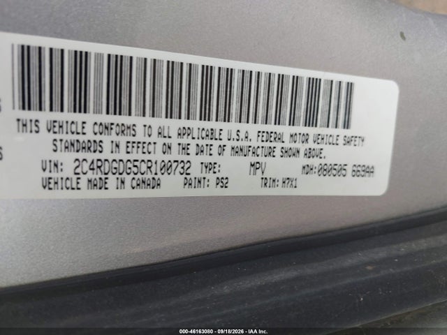 46163080 :رقم المزاد ، 2C4RDGDG5CR100732 vin ، 2012 Dodge Grand Caravan Crew مزاد بيع