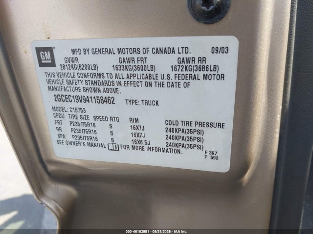 46163081 :رقم المزاد ، 2GCEC19V941158462 vin ، 2004 Chevrolet Silverado 1500 Ls مزاد بيع