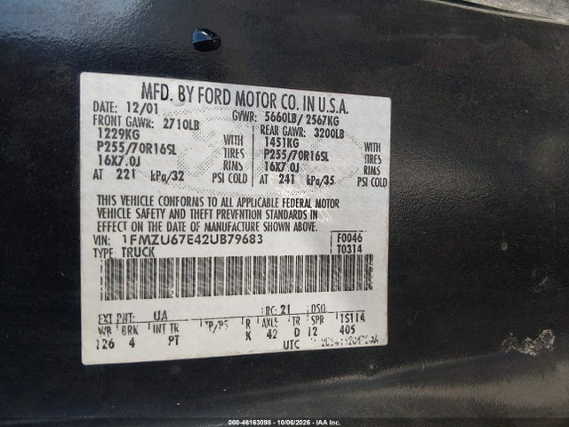 Auction sale of the 2002 Ford Explorer Sport Trac, vin: 1FMZU67E42UB79683, lot number: 46163098