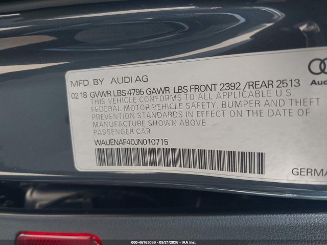 Продаж на аукціоні авто 2018 Audi A4 2.0t Premium/2.0t Tech Premium, vin: WAUENAF40JN010715, номер лоту: 46163099