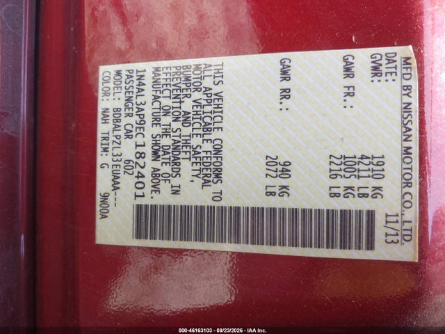 Nissan ALTIMA 2.5 2014 1N4AL3AP9EC182401 Image 9