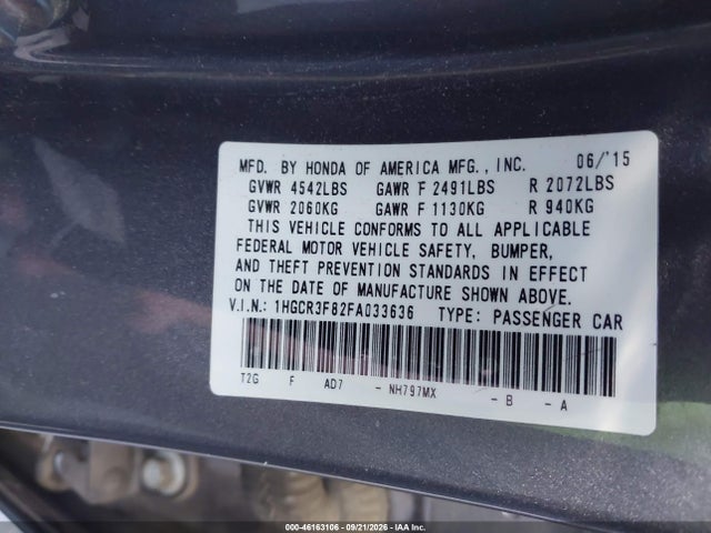 Продажа на аукционе авто 2015 Honda Accord Ex-l V-6, vin: 1HGCR3F82FA033636, номер лота: 46163106