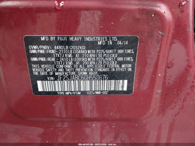 Aukcja sprzedaży 2016 Subaru Forester 2.5i, vin: JF2SJABC6GH558676, numer aukcji: 46163109