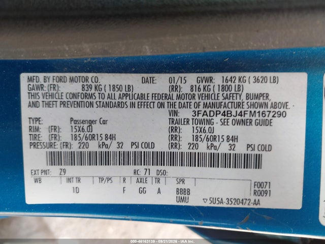 Ford FIESTA SE 2015 3FADP4BJ4FM167290 Image 9