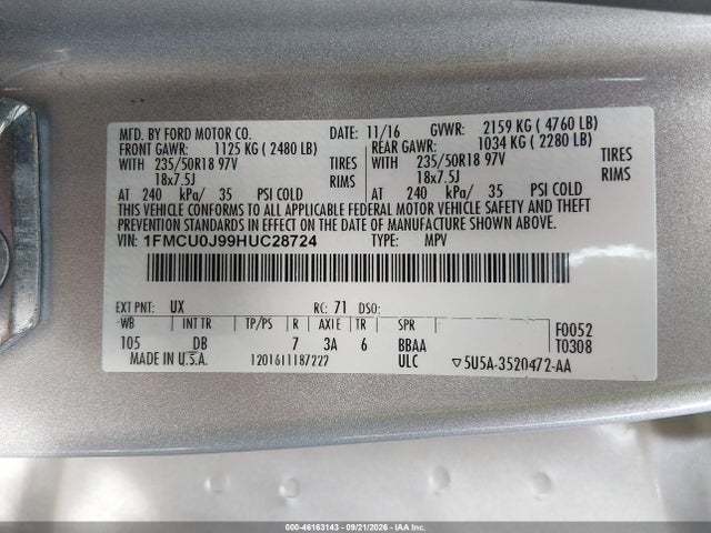 Ford Escape Titanium 2017 1FMCU0J99HUC28724 Image 9