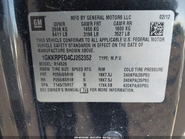 Продажа на аукционе авто 2012 Gmc Acadia Sle, vin: 1GKKRPED4CJ262352, номер лота: 46163180