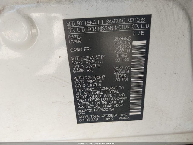Продаж на аукціоні авто 2016 Nissan Rogue Sv, vin: KNMAT2MT9GP620794, номер лоту: 46163184