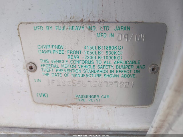 2005 Subaru Forester 2.5xs მანქანა იყიდება აუქციონზე, vin: JF1SG65675G727824, აუქციონის ნომერი: 46163198