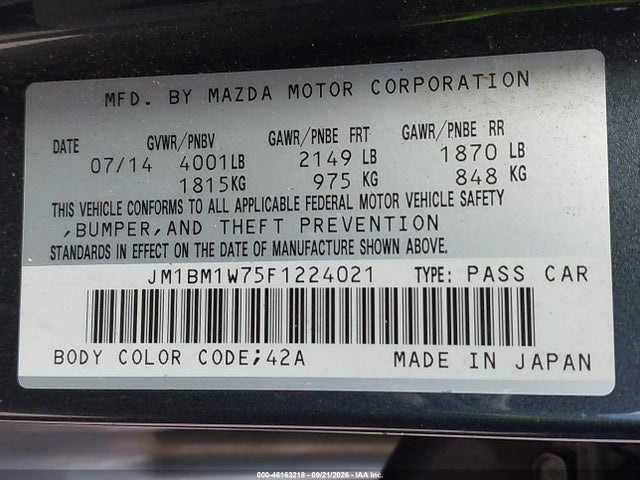 JM1BM1W75F1224021 Mazda Mazda3 I Grand Touring