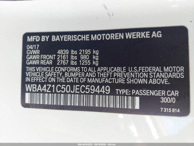 BMW 430I 2018 WBA4Z1C50JEC59449 Image 9