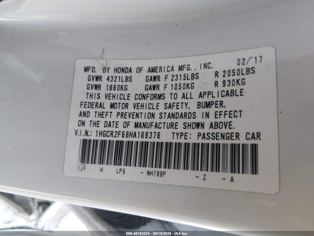 1HGCR2F68HA169376 Honda Accord Sport