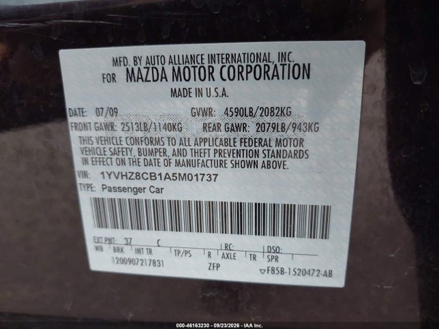 46163230 :رقم المزاد ، 1YVHZ8CB1A5M01737 vin ، 2010 Mazda Mazda6 S Grand Touring مزاد بيع