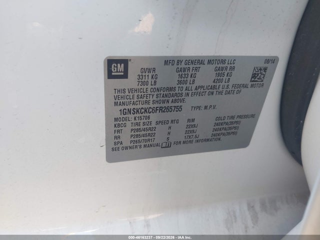 Aukcja sprzedaży 2015 Chevrolet Tahoe Ltz, vin: 1GNSKCKC6FR265755, numer aukcji: 46163237