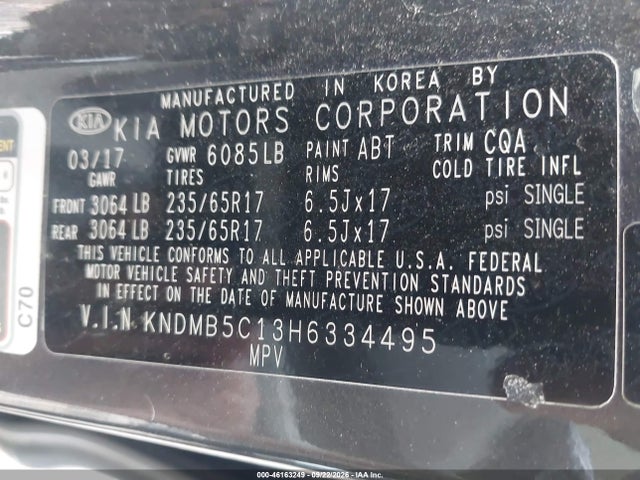 Продажа на аукционе авто 2017 Kia Sedona Lx, vin: KNDMB5C13H6334495, номер лота: 46163249