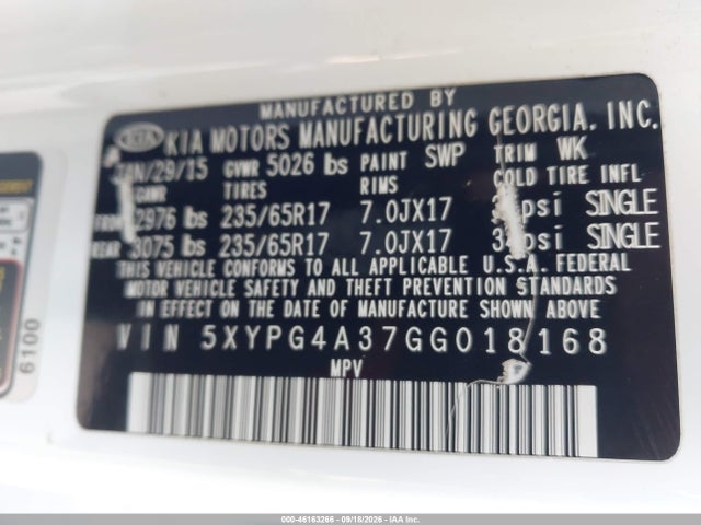 KIA Sorento 2.4l Lx 2016 5XYPG4A37GG018168 Image 9