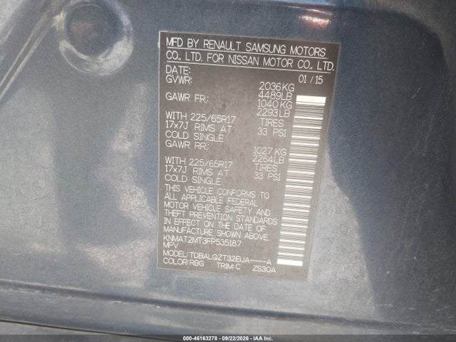 Nissan ROGUE SV 2015 KNMAT2MT3FP535187 Image 9