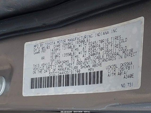 Продажа на аукционе авто 2003 Toyota Sequoia Sr5 V8, vin: 5TDZT34AX3S191740, номер лота: 46163286