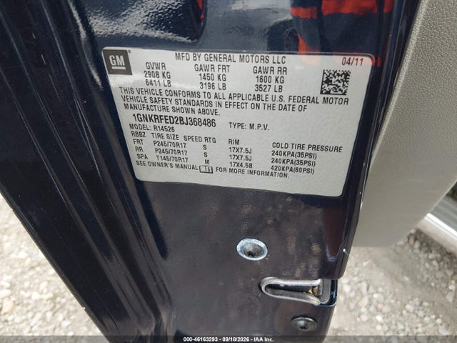 46163293 :رقم المزاد ، 1GNKRFED2BJ368486 vin ، 2011 Chevrolet Traverse Ls مزاد بيع