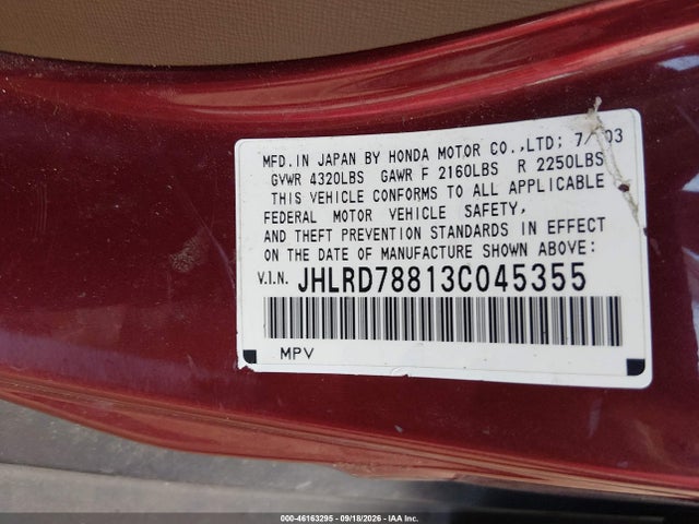 Продажа на аукционе авто 2003 Honda Cr-v Ex, vin: JHLRD78813C045355, номер лота: 46163295