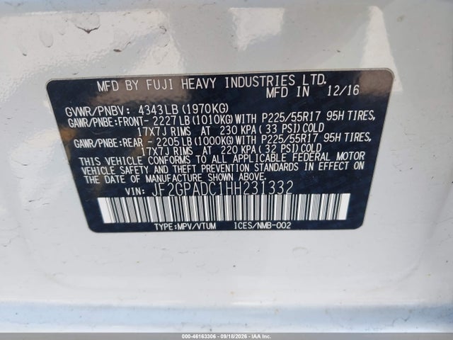 Subaru Crosstrek 2.0i Premium 2017 JF2GPADC1HH231332 Image 9