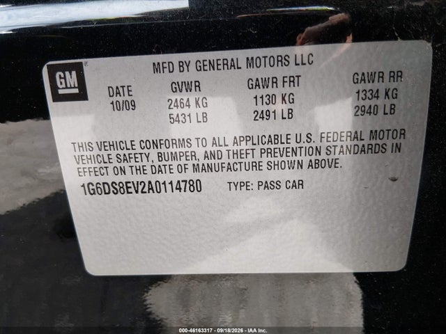 46163317 :رقم المزاد ، 1G6DS8EV2A0114780 vin ، 2010 Cadillac Cts Premium مزاد بيع