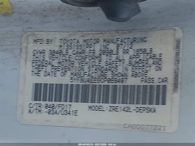 Продажа на аукционе авто 2012 Toyota Corolla S, vin: 5YFBU4EE6CP069407, номер лота: 46163318