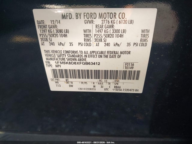 Продаж на аукціоні авто 2015 Ford Explorer Xlt, vin: 1FM5K8D8XFGB63412, номер лоту: 46163321