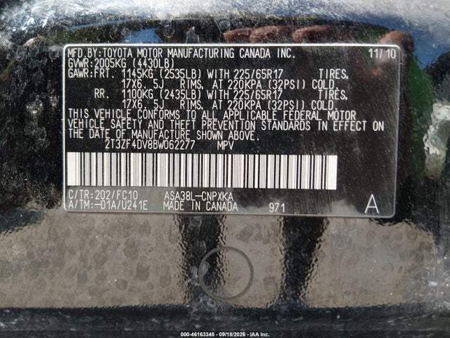 2011 Toyota Rav4 მანქანა იყიდება აუქციონზე, vin: 2T3ZF4DV8BW062277, აუქციონის ნომერი: 46163348