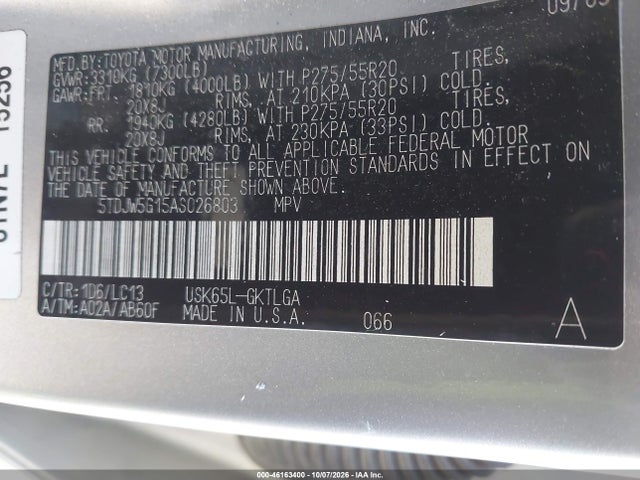 Продаж на аукціоні авто 2010 Toyota Sequoia Limited 5.7l V8, vin: 5TDJW5G15AS026803, номер лоту: 46163400