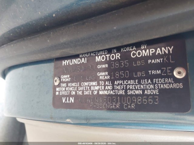 Aukcja sprzedaży 2001 Hyundai Elantra Gls, vin: KMHDN45D31U098663, numer aukcji: 46163406