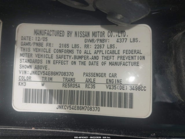 Продаж на аукціоні авто 2006 Infiniti G35, vin: JNKCV54E86M708370, номер лоту: 46163421