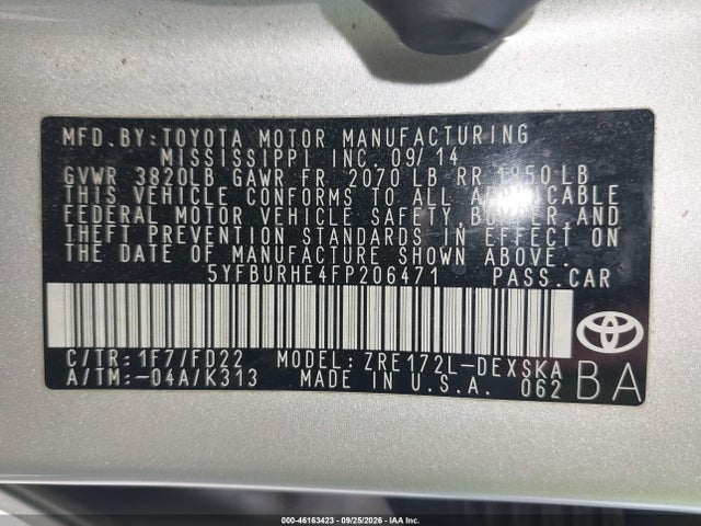 Aukcja sprzedaży 2015 Toyota Corolla S, vin: 5YFBURHE4FP206471, numer aukcji: 46163423