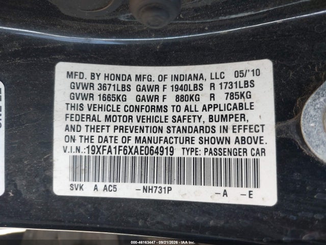 Aukcja sprzedaży 2010 Honda Civic Lx-s, vin: 19XFA1F6XAE064919, numer aukcji: 46163447
