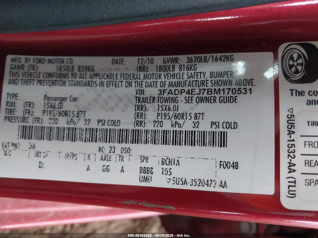 Продажа на аукционе авто 2011 Ford Fiesta Se, vin: 3FADP4EJ7BM170531, номер лота: 46163455