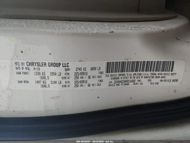 46163457 :رقم المزاد ، 2D4RN4DE8AR316469 vin ، 2010 Dodge Grand Caravan Se مزاد بيع