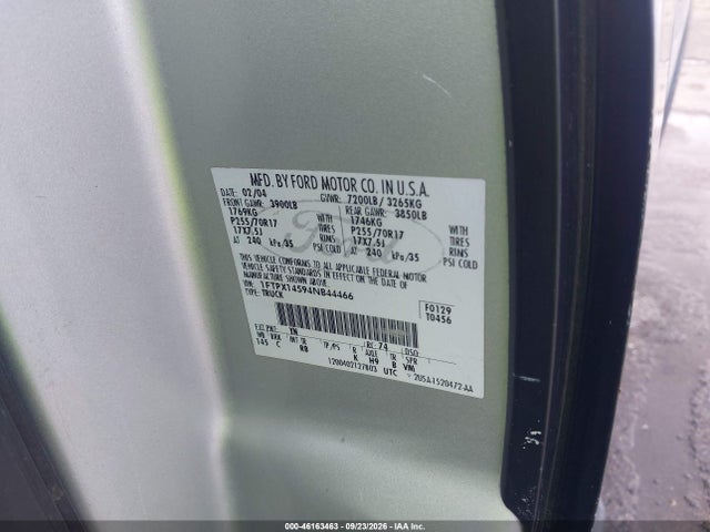 Продажа на аукционе авто 2004 Ford F-150 Fx4/lariat/xl/xlt, vin: 1FTPX14594NB44466, номер лота: 46163463