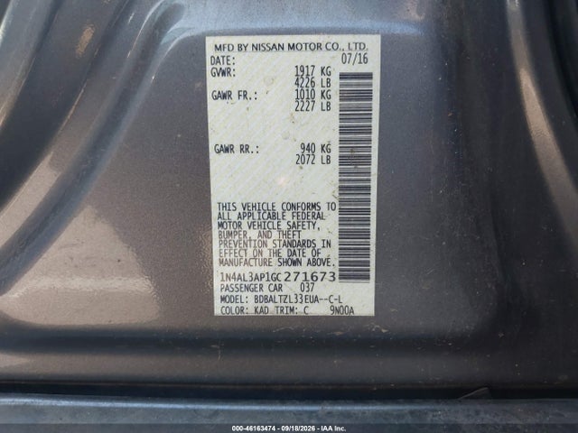 Aukcja sprzedaży 2016 Nissan Altima 2.5 Sl, vin: 1N4AL3AP1GC271673, numer aukcji: 46163474