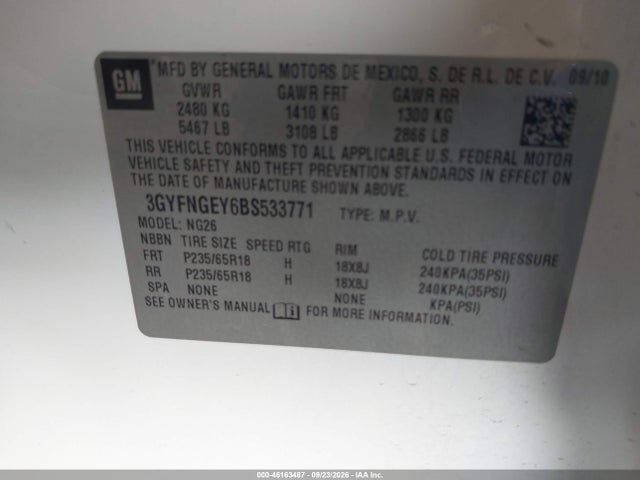 Продаж на аукціоні авто 2011 Cadillac Srx Standard, vin: 3GYFNGEY6BS533771, номер лоту: 46163487