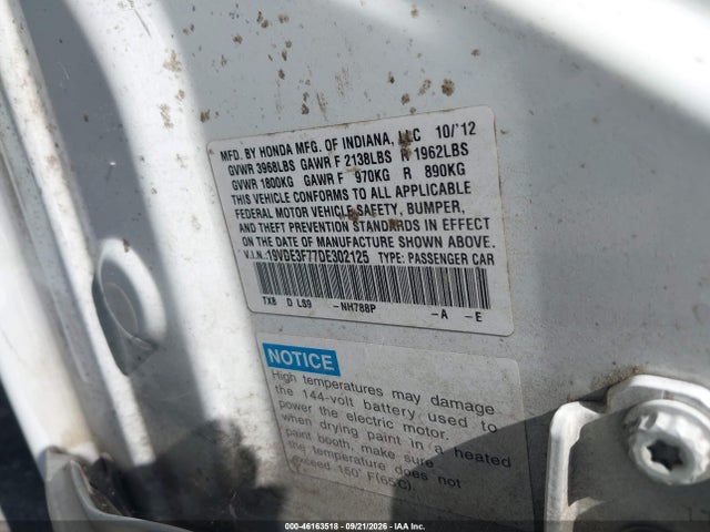 Aukcja sprzedaży 2013 Acura Ilx Hybrid 1.5l, vin: 19VDE3F77DE302125, numer aukcji: 46163518