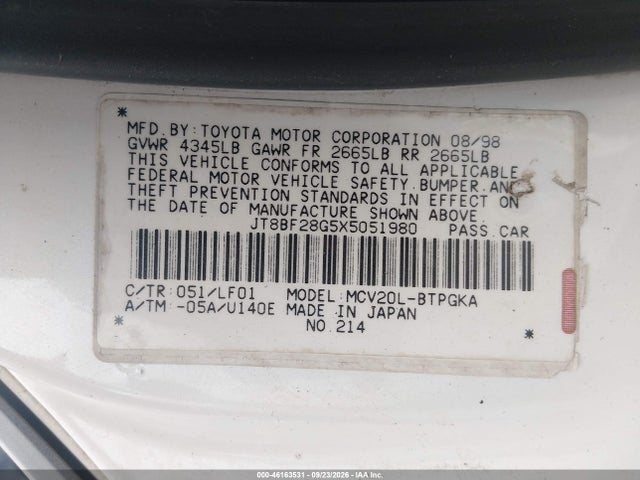 Продаж на аукціоні авто 1999 Lexus Es 300, vin: JT8BF28G5X5051980, номер лоту: 46163531