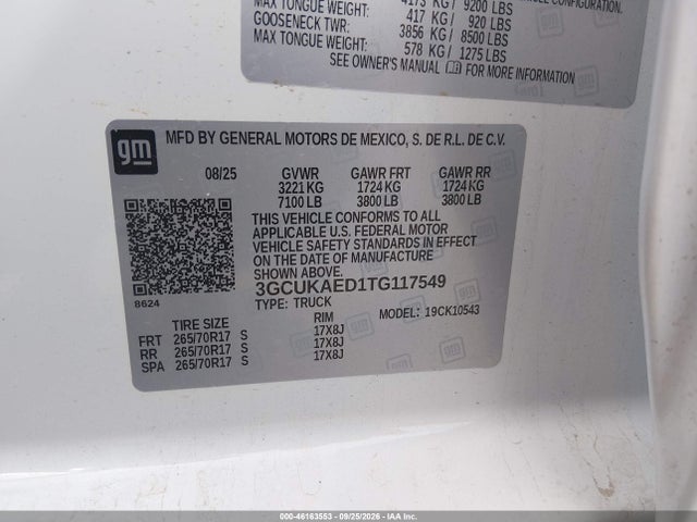 Aukcja sprzedaży 2026 Chevrolet Silverado 1500 4wd  Short Bed Wt, vin: 3GCUKAED1TG117549, numer aukcji: 46163553