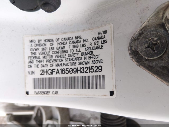 Aukcja sprzedaży 2009 Honda Civic Lx, vin: 2HGFA16509H321529, numer aukcji: 46163565